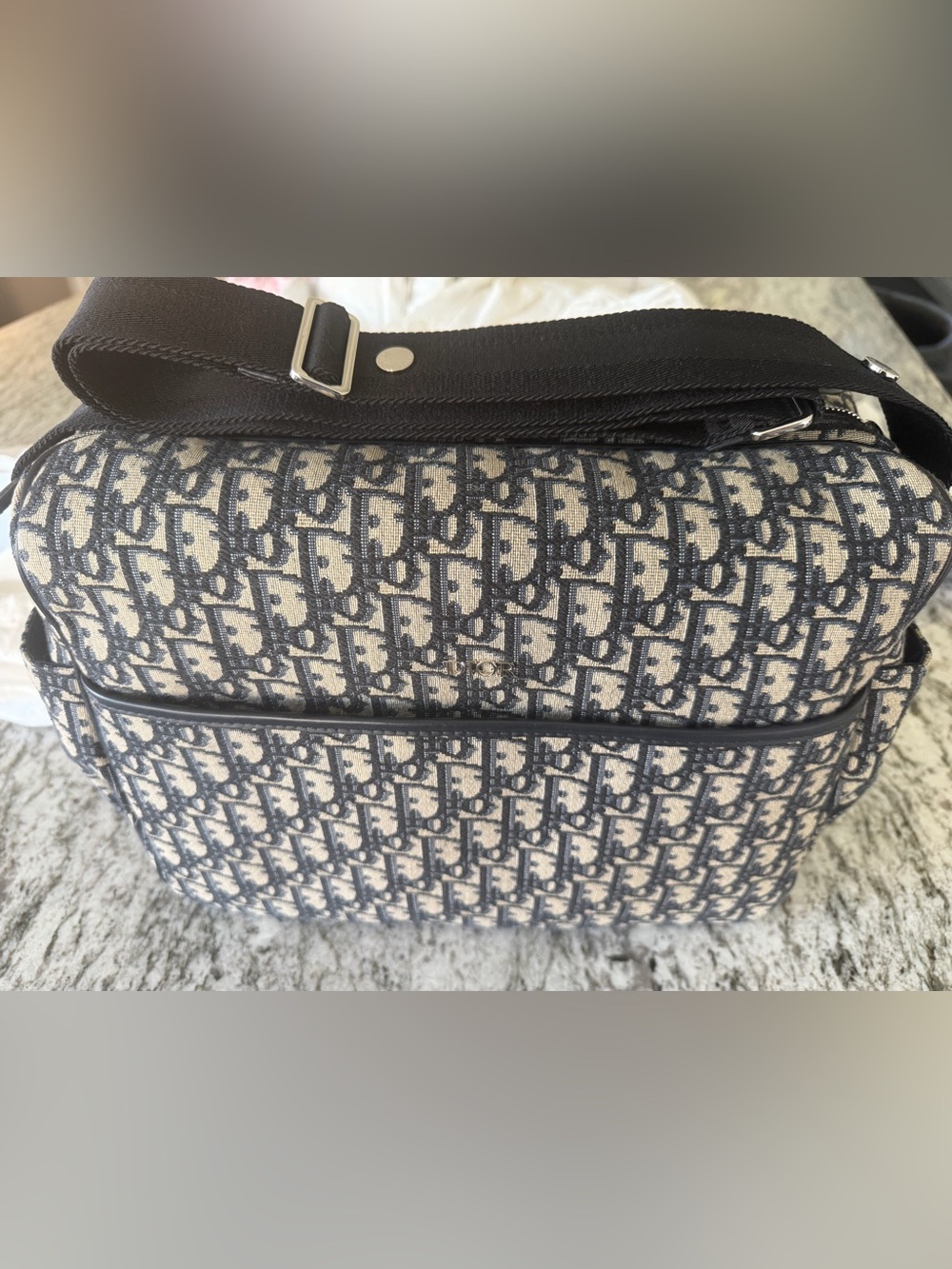 Dior Canvas diaper bag in Navy and Beige Oblique Monogram